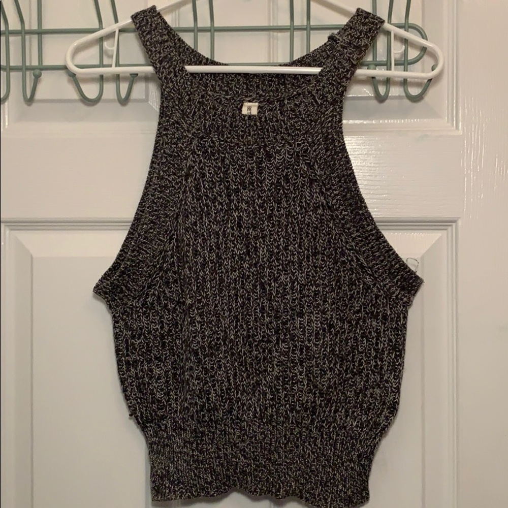 Charcoal gray and white halter knit sweater